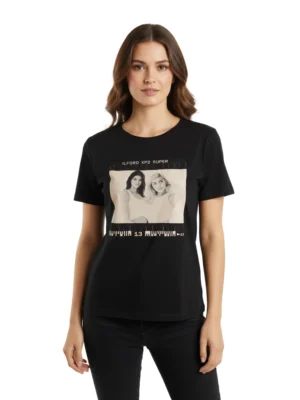 Черна дамска памучна тениска Kendall + Kylie
