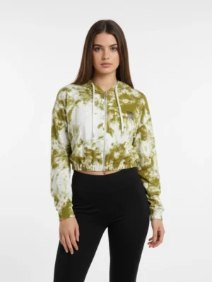 Късо дамско горнище KENDALL + KYLIE с качулка и маскировъчен десен