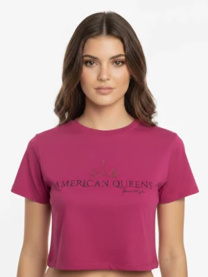 Дамска къса тениска Kendall + Kylie American Queens в малинов цвят