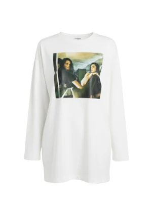 Бяла дамска блуза с дълъг ръкав Kendall + Kylie
