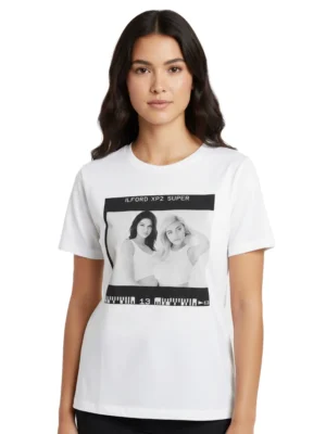 Бяла дамска памучна тениска Kendall + Kylie