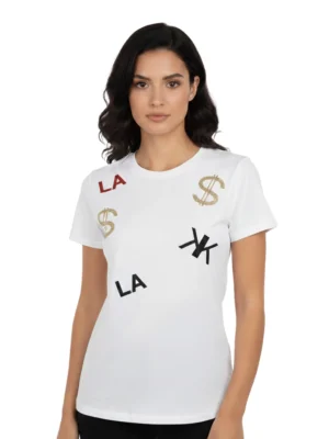 Бяла дизайнерска тениска Kendall + Kylie