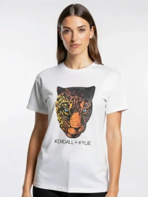 бяла-памучна-тениска-леопардов-принт-kendall-kylie