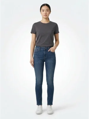 Дамски дънки Slim Fit в тъмносин деним