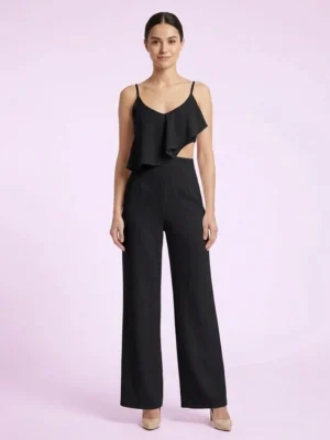 Официален черен гащеризон KENDALL + KYLIE с волани и широк крачол