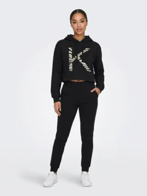 Черен дамски кроп суичър с качулка и лого Zebra K KENDALL + KYLIE